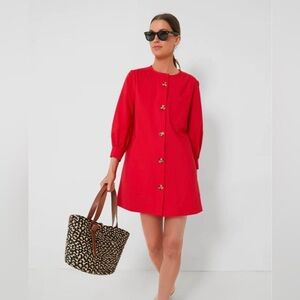 Tuckernuck  Red Blake Long Sleeve Button Up A Line Shirt Mini Dress Size Xs